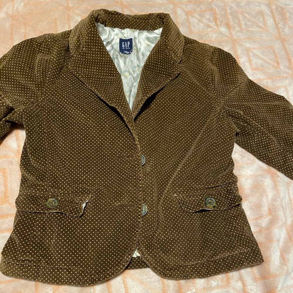 Girls Gap Kids Chocolate and White Polka Dot Corduroy Blazer